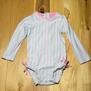 Rufflebutts Toddler Long Sleeve One-Piece Swimsuit - Pastel Stripe